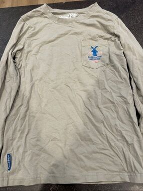 Dutch Bros Long-Sleeve Pocket Tee in Light Taupe with Blue Logo